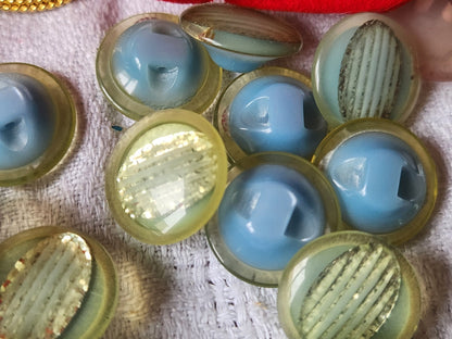 Lot 6 boutons vintage bleu paillette à pied 1,7 cm superbe ref 466
