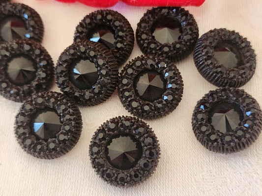 Lot 5 boutons vintage parurier resine strass  noir bombé  1,9 cm ref 6098