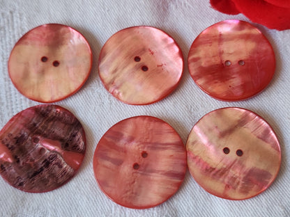 Lot 6 énormes boutons vintage en nacre rose 3,1 cm XXL ref 614