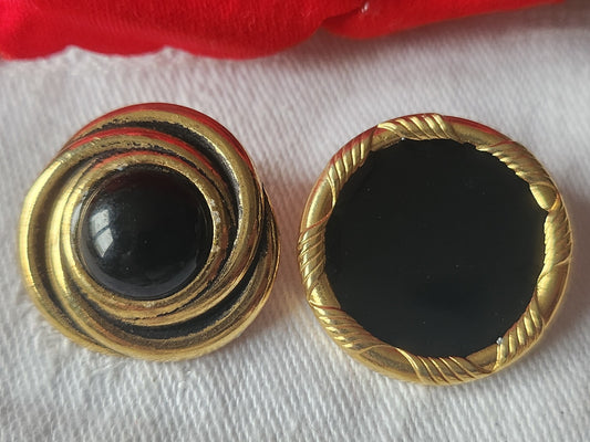 Duo gros boutons vintage en métal noir doré 2,4 et 2,5 cm G5G