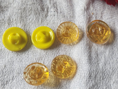 Lot 6 boutons anciens en verre orange  jaune panaché 1,3 cm ref 2630