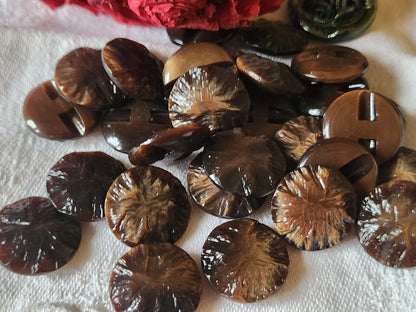 Lot 14 jolis boutons vintage marron texturé à pied  1,8 cm ref 672