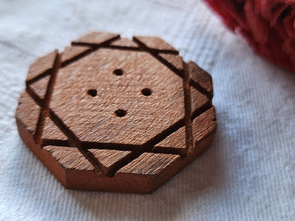 Gros bouton ancien en bois ciselé marron  3,6 cm D12J