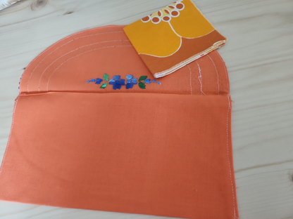Ancien porte serviette  fait main saumon pochette 13 cm sur 25,5 cm B4