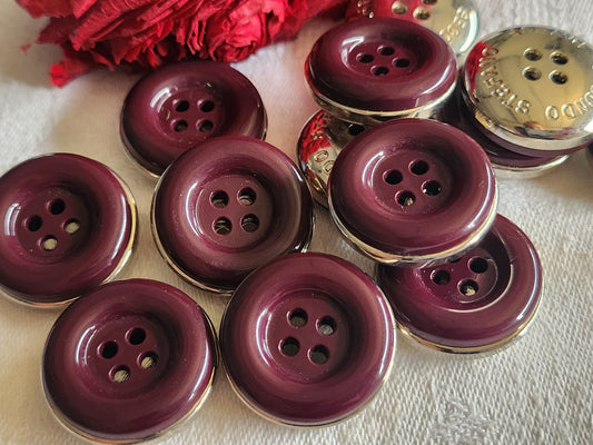 Lot 7 boutons vintage lie de vin argenté 2,3 cm trous épais ref 1240
