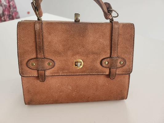 Ancien sac à main en daim marron vintage made in France Saphir? Bakir?