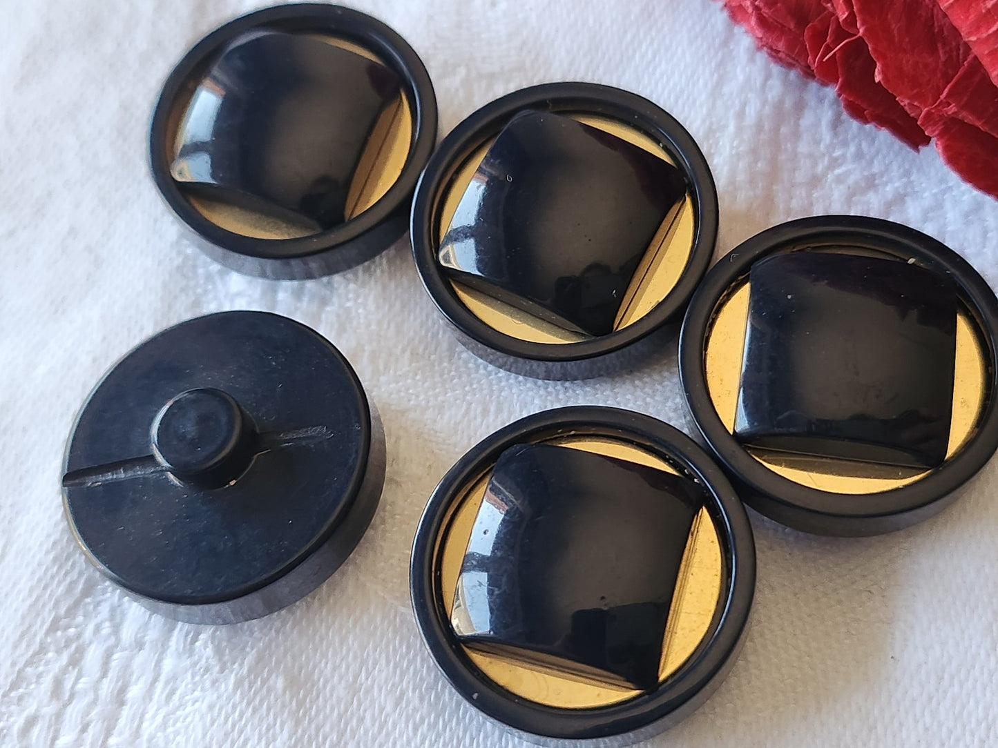 Lot 5 gros boutons vintage à pied doré bleu  2,4 ref 4946