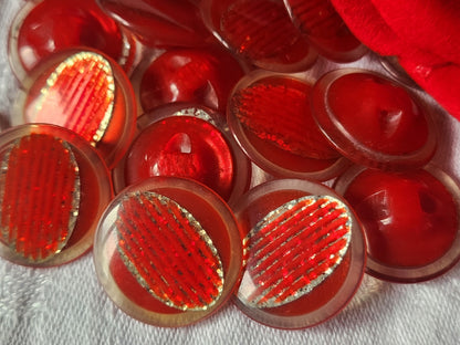 Lot 6 boutons vintage rouge paillette à pied 2,2 cm superbe ref 2390