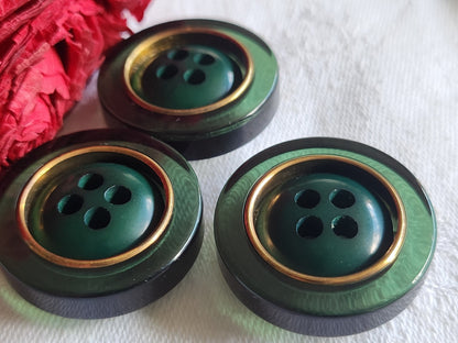 Trio gros boutons vintage vert transparent pied 2,7 cm ref 1327