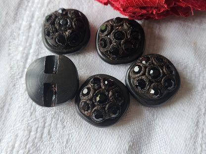Lot  5 boutons vintage parurier resine strass  marron à pied  1,8 cm ref 5821