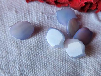 Lot 6 mini boutons anciens en nacre feuille bleu  pied 1,1 sur 0,8 cm ref 521
