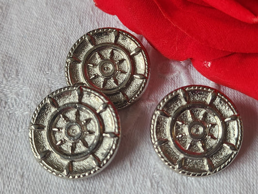 Trio boutons vintage en métal argenté alliage leger marin 2,3 cm G14D