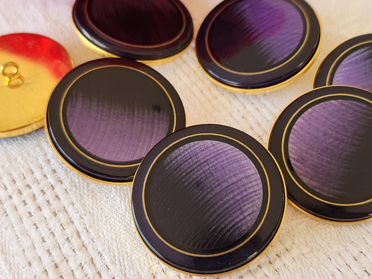 Lot 6 énormes boutons vintage en métal violet 3,1 cm ou 31 mm nacré ref 0043