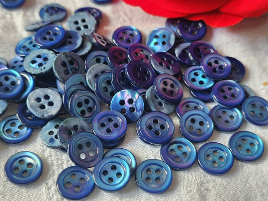 Lot 18 boutons vintage en nacre  bleu ancien  4 trous  1,1 cm T14