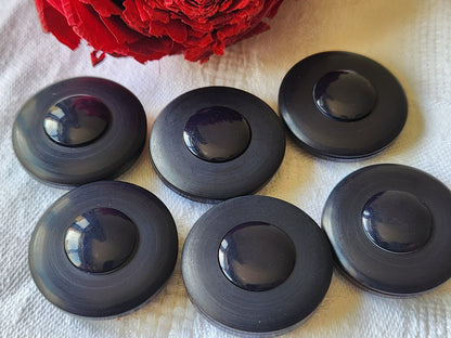 Lot 6 gros boutons vintage bleu foncé à pied épais 2,6 cm ref 3321