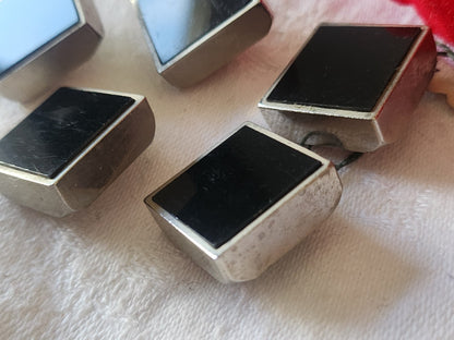 Lot 5 boutons vintage en metal noir argenté carré lourd 1,8 cm pied ref 6123