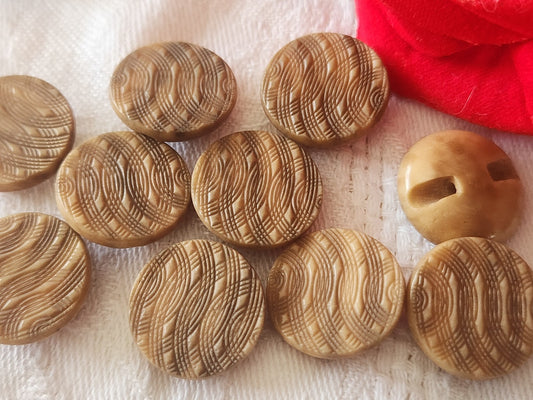 Lot 10 boutons anciens en corozo  marron 1,7 cm pied ref 3967