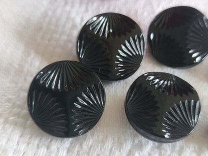 Lot 6 boutons anciens en verre noir 1,8 cm pied strié ref 6113