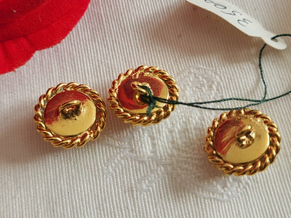 Trio boutons vintage en métal coeur nacré petit 1,3 cm pied  ou 13 mm  G7A