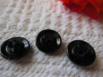 Trio boutons anciens en verre  noir panaché collection 1,3 cm  D9I