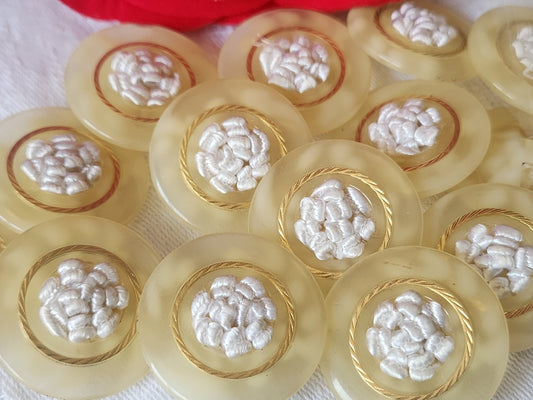 lot 6 gros boutons vintage coeur passementerie blanc à  pied 2,7 cm ref 1485