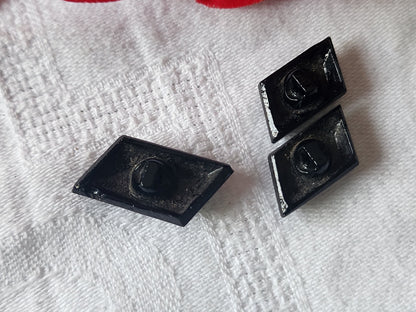 Trio boutons anciens en verre noir argenté pointe à pointe 2 et 2,5 cm G17B