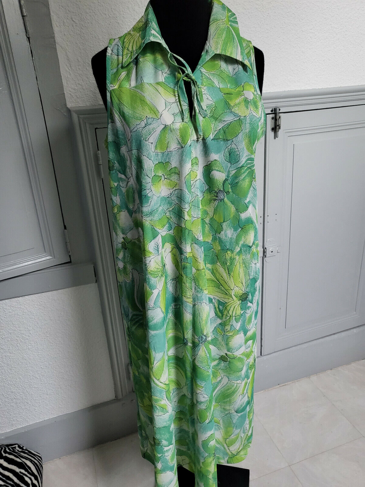 Pur vintage robe ancienne verte fluide légère longue "Dolores"  38/40 ? B5