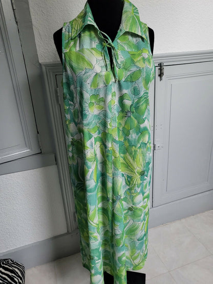 Pur vintage robe ancienne verte fluide légère longue "Dolores"  38/40 ? B5