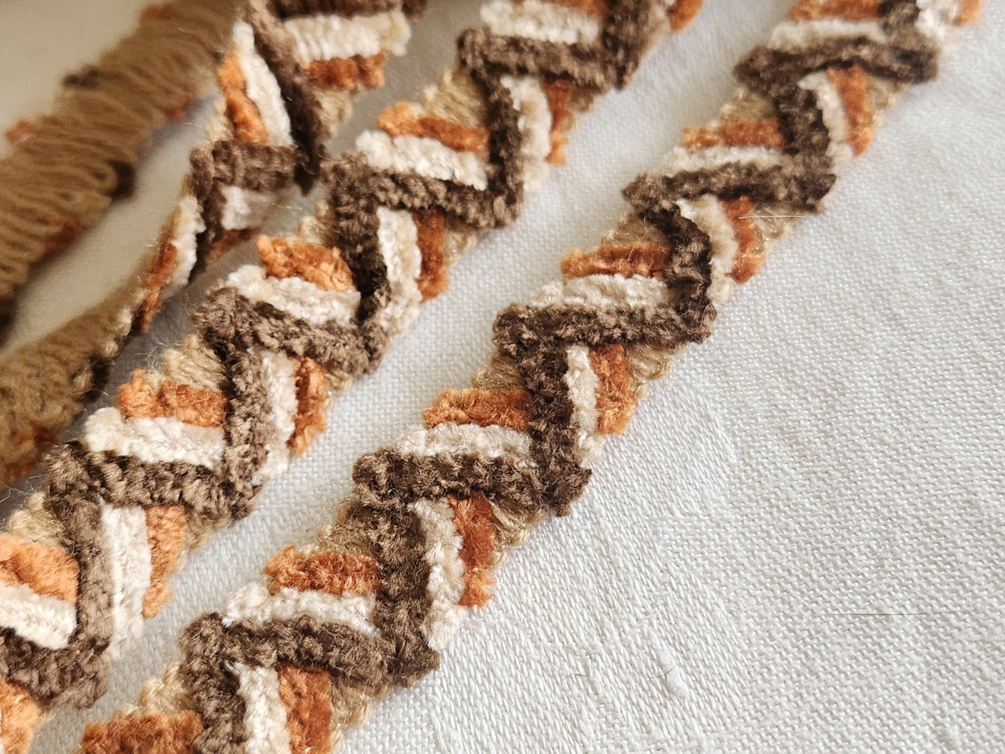 Galon  chenille tons ocre marron 2 m 20 sur 1,5 cm A5