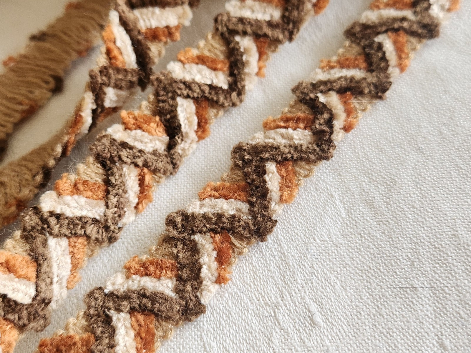 Galon  chenille tons ocre marron 2 m 20 sur 1,5 cm A5