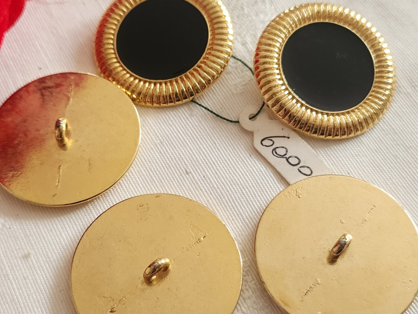 Lot 5 énormes boutons vintage métal doré noir pied 3,1 cm ou 31 mm ref 6327