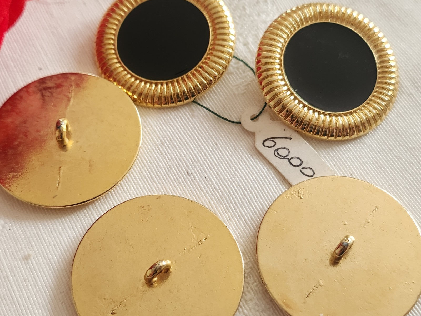 Lot 5 énormes boutons vintage métal doré noir pied 3,1 cm ou 31 mm ref 6327