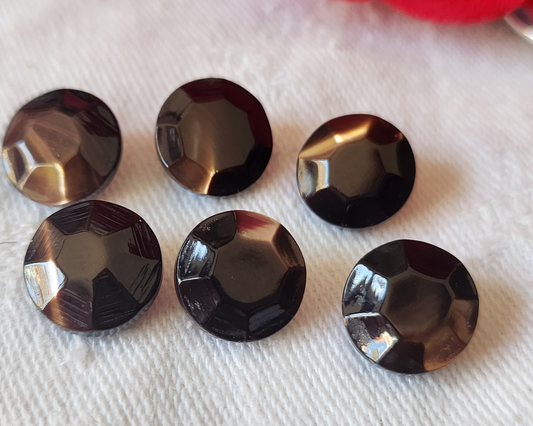 Lot 6 boutons anciens en nacre marron facette effet strass pied 1,1 cm ref 4915