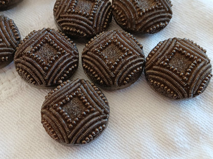 Lot 6 boutons vintage en résine marron effet perlé  1,8 cm 18 mm pied ref 6457