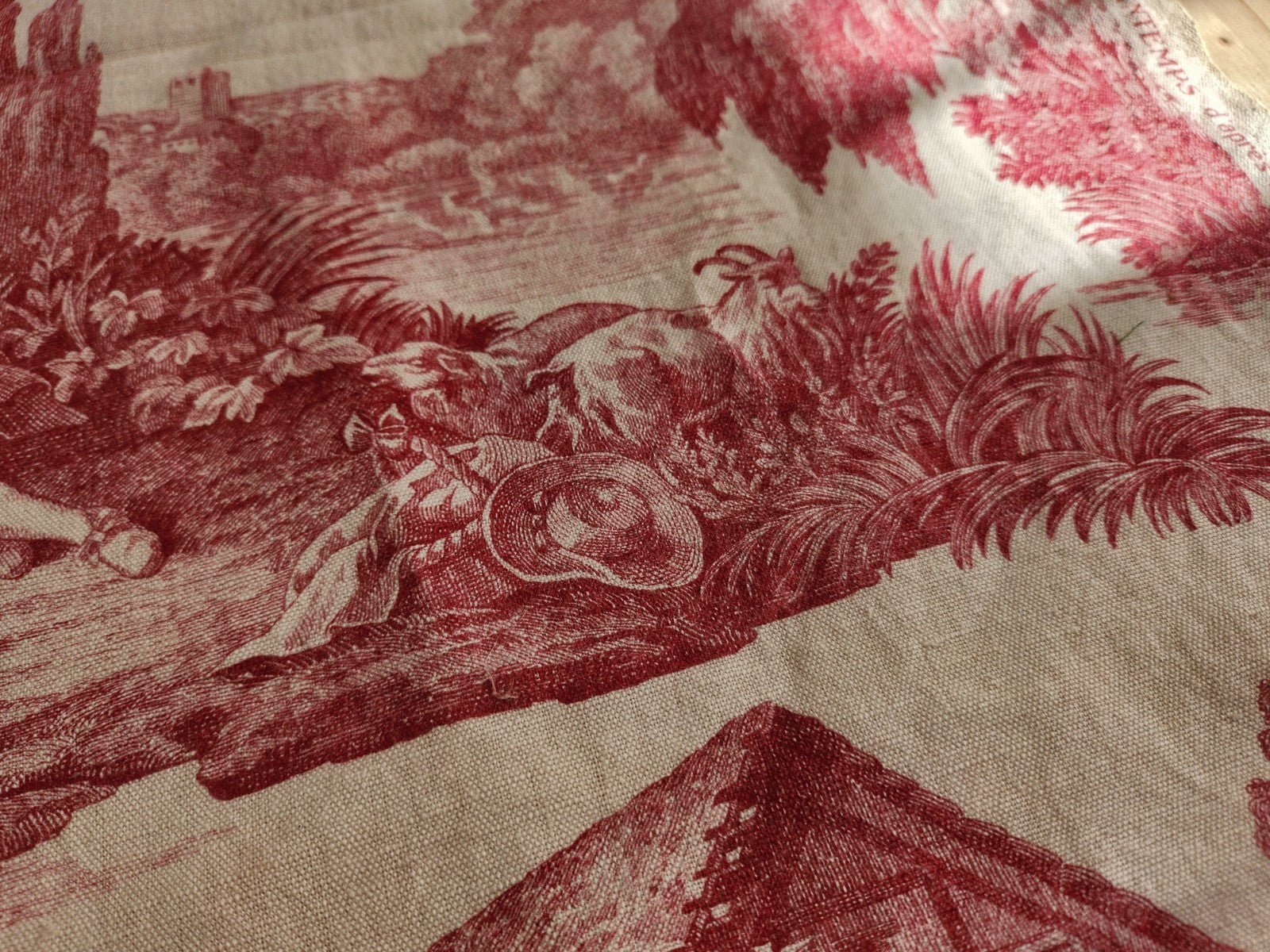Ancien coupon de tissu toile de jouy "le printemps " d'aprés Boucher petit B6