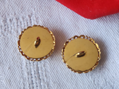 Duo boutons vintage en métal dentelle doré bijoux superbe 1,7 cm D2C