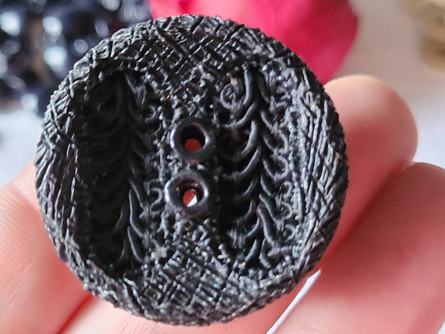 collection gros bouton ancien vintage resine noir passementerie 3,5 cm ref 2989