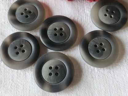 Lot 6 gros boutons vintage gris mat camaieu 3 cm trous ref 1218