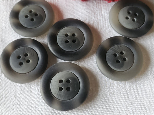 Lot 6 gros boutons vintage gris mat camaieu 3 cm trous ref 1218