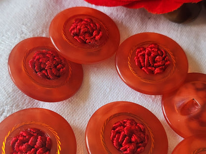 lot 6 gros boutons vintage coeur passementerie rouge à  pied 2,7 cm ref 1291