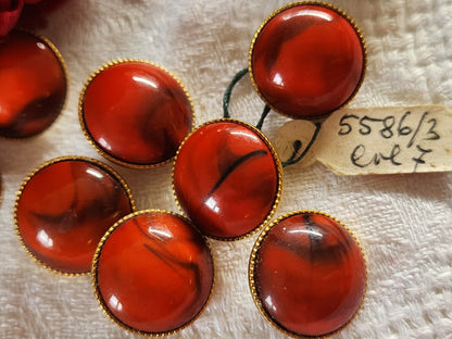 Lot 8 superbes boutons vintage métal doré coeur rouge marbrure 1,5 cm ref 2607