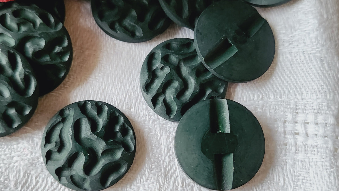 Lot 9 boutons vintage vert mat à pied texturé 1,9 cm ref 2242
