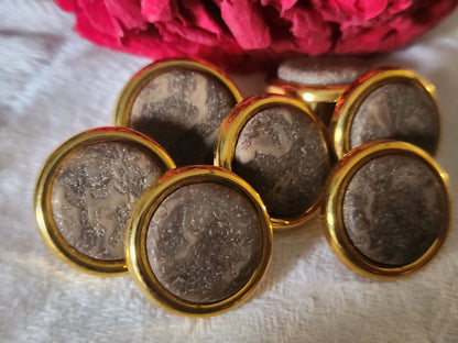Lot 7 boutons vintage métal teinte marron marbré pied 1;7 cm ref 4979
