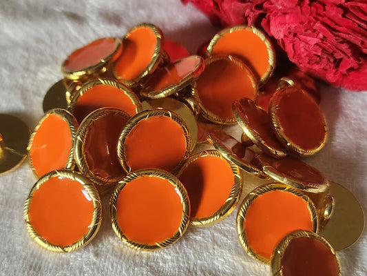 Lot 5 boutons vintage métal doré orange  à pied 1,5 cm ref 4830