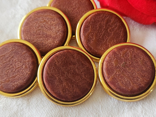 lot 6 gros boutons vintage collection  métal rouge marron 3 cm lourd ref 3952 **