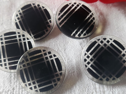 Lot 5 gros boutons vintage quadrillé noir  pied 2,7 cm ref 3306