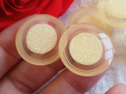 Lot 6 gros boutons vintage jaune paillette à pied 2,8 cm  28 mm ref 6482