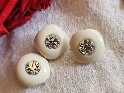 trio petits boutons vintage resine creme avec strass verre 1,4 cm D18I