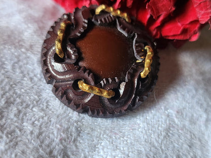 Collection gros bouton ancien marron avec"agrafes" en 2 parties 2,6 cm ref 5803