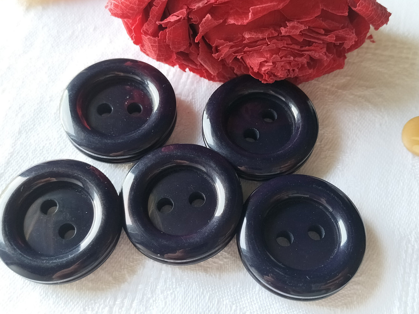 Lot 5 gros  boutons vintage bleu épais bobine vis  3,3 cm trous XXL ref 3743